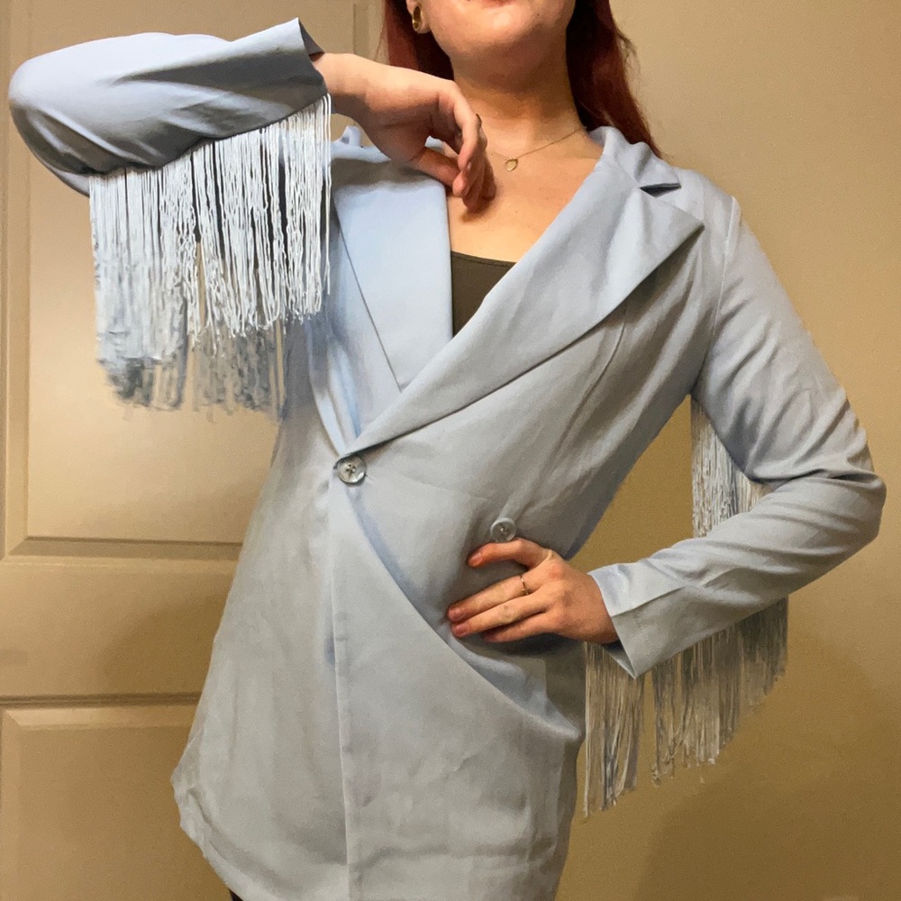 Fringe light blue cowgirl jacket blazer, size small
